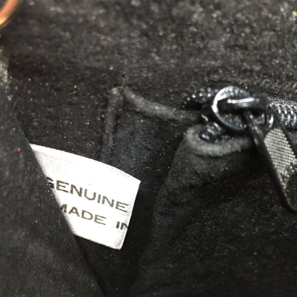 Vintage Genuine Eel Skin Leather Black Evening Purse Handbag Mirror Chain Strap - Picture 5 of 14